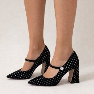 Kate Spade Maren Mary Jane Pumps – Black Velvet & Silver Glitter – Size 8.5